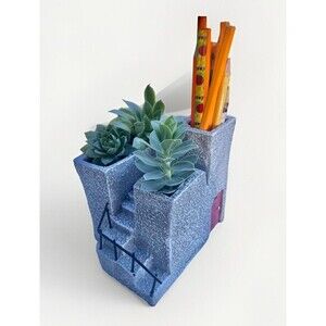 Minimalist Modern Adobe Desk Top Planter & Pen Holder, Red Door